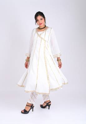 Rachyati regal ivory angrakha set - minor golden zari-lace details (stitched & styled, 2-piece ensemble) 1