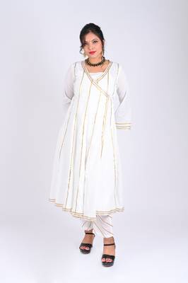 Rachyati regal ivory angrakha set - minor golden zari-lace details (stitched & styled, 2-piece ensemble) 3