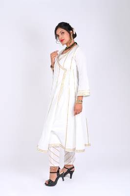 Rachyati regal ivory angrakha set - minor golden zari-lace details (stitched & styled, 2-piece ensemble) 4