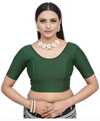 Bottel Green Cotton Lycra Fully Stretchable Round Neck Readymade Blouse With Half Sleeve 1