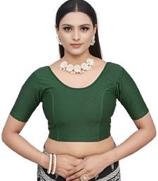 Bottel Green Cotton Lycra Fully Stretchable Round Neck Readymade Blouse With Half Sleeve