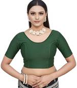 Bottel Green Cotton Lycra Fully Stretchable Round Neck Readymade Blouse With Half Sleeve