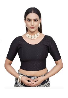 Black Cotton Lycra Fully Stretchable Round Neck Readymade Blouse With Half Sleeve 1