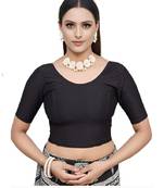 Black Cotton Lycra Fully Stretchable Round Neck Readymade Blouse With Half Sleeve