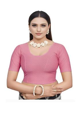 Baby Pink Cotton Lycra Fully Stretchable Round Neck Readymade Blouse With Half Sleeve 1