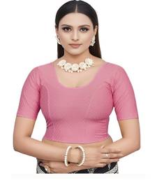 Baby Pink Cotton Lycra Fully Stretchable Round Neck Readymade Blouse With Half Sleeve
