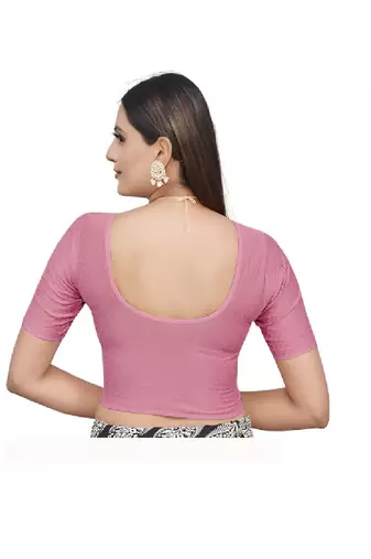 Baby Pink Cotton Lycra Fully Stretchable Round Neck Readymade Blouse With Half Sleeve