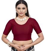 Maroon Cotton Lycra Fully Stretchable Round Neck Readymade Blouse With Half Sleeve