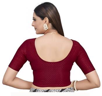 Maroon Cotton Lycra Fully Stretchable Round Neck Readymade Blouse With Half Sleeve 2