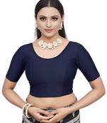 Navy Blue Cotton Lycra Fully Stretchable Round Neck Readymade Blouse With Half Sleeve