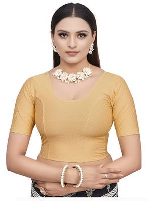Cream Cotton Lycra Fully Stretchable Round Neck Readymade Blouse With Half Sleeve 1