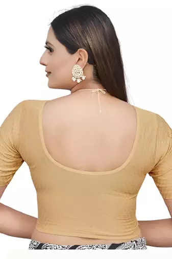 Cream Cotton Lycra Fully Stretchable Round Neck Readymade Blouse With Half Sleeve