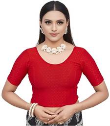 Red Cotton Lycra Fully Stretchable Round Neck Readymade Blouse With Half Sleeve