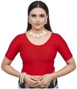 Red Cotton Lycra Fully Stretchable Round Neck Readymade Blouse With Half Sleeve