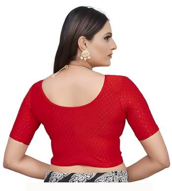 Red Cotton Lycra Fully Stretchable Round Neck Readymade Blouse With Half Sleeve 2