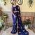 Kimisha women's navy blue georgette sequence saree with unstitched blouse piece