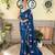 Kimisha women's peacock blue georgette sequence saree with unstitched blouse piece