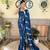 Kimisha women's peacock blue georgette sequence saree with unstitched blouse piece