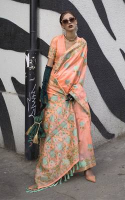 Peach silk blend Handloom Weaving Work Saree 1
