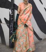 Handloom Weaving Saree In Peach