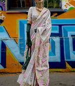 Handloom Weaving Ethnic Saree In Grey