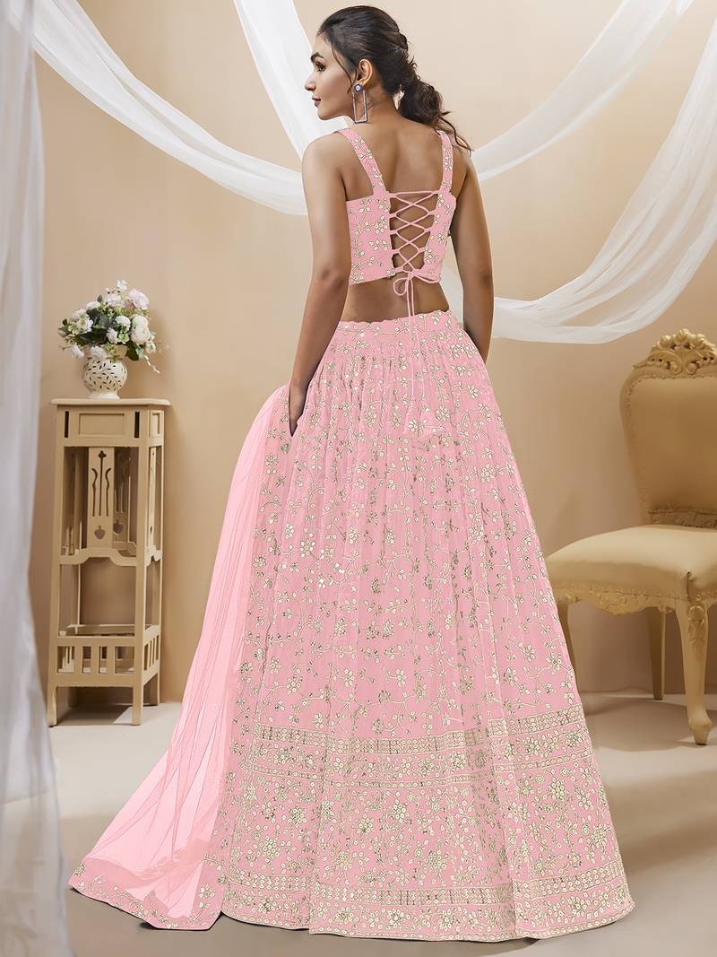 Beautiful Light Pink Sequin Georgette Engagement Wear Lehenga Choli - Tulsi  Art - 4285004