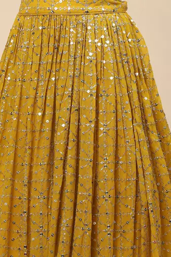  mustard sequins georgette haldi lehenga set choli with dupatta