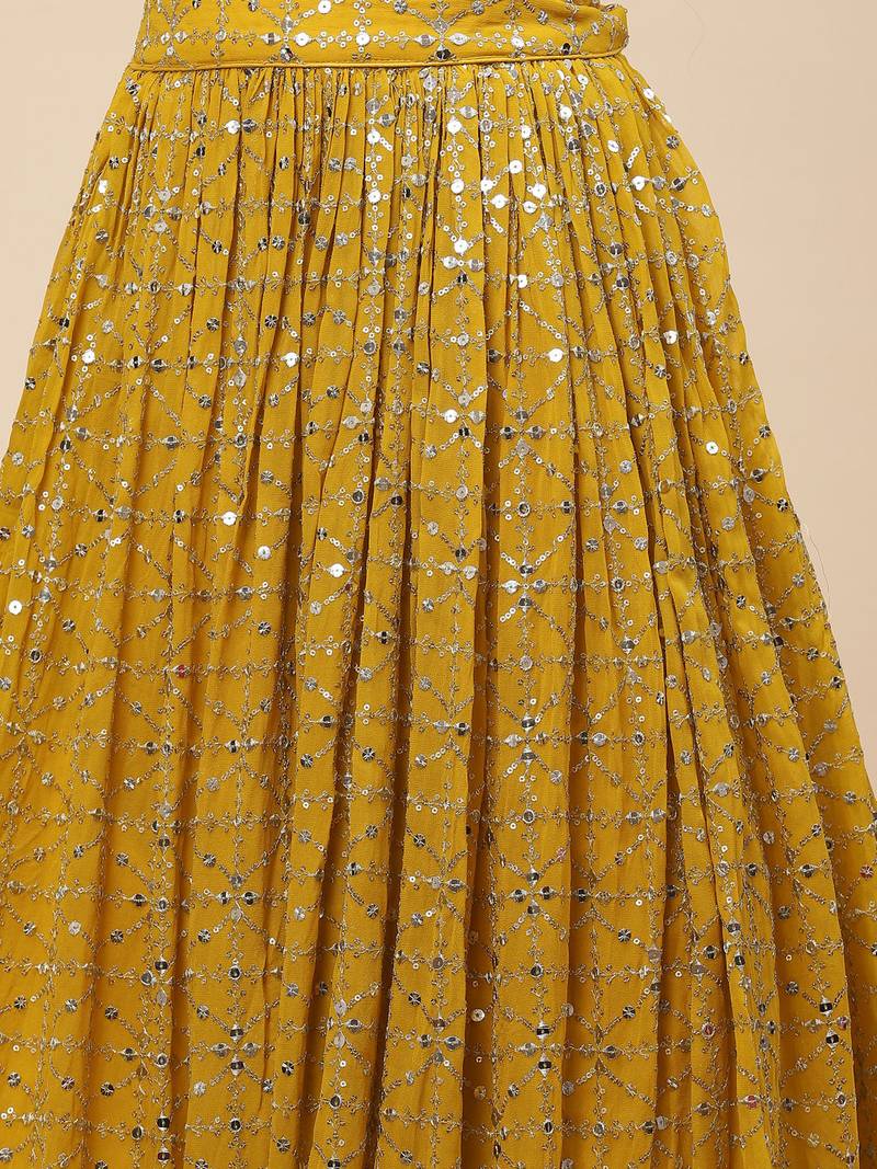 Lovely Mustard Sequins Georgette Haldi Wear Lehenga Choli
