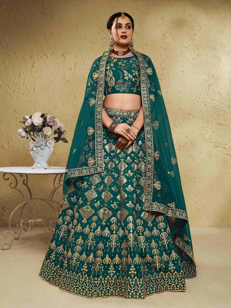 Fascinating Green Embroidered Silk Bridal Lehenga Choli With Dupatta