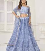 Gorgeous Light Blue Embroidered Net Engagement Wear Lehenga Choli