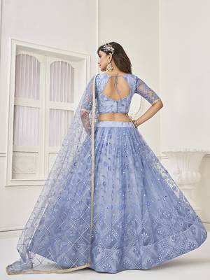 Gorgeous Light Blue Embroidered Net Engagement Wear Lehenga Choli 2