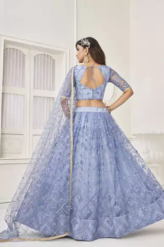 Gorgeous Light Blue Embroidered Net Engagement Wear Lehenga Choli