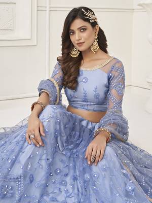 Gorgeous Light Blue Embroidered Net Engagement Wear Lehenga Choli 3