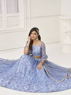 Gorgeous Light Blue Embroidered Net Engagement Wear Lehenga Choli 4