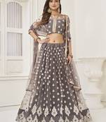 Enchanting Grey Embroidered Net Lehenga Choli With Dupatta