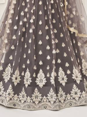grey embroidered net lehenga set choli with dupatta with dupatta 7