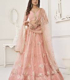 fascinating peach sequin net lehenga set choli with dupatta with dupatta