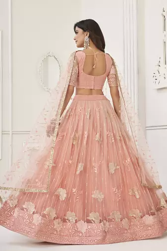 fascinating peach sequin net lehenga set choli with dupatta with dupatta