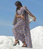 Persian Blue Saree Set With Jacket