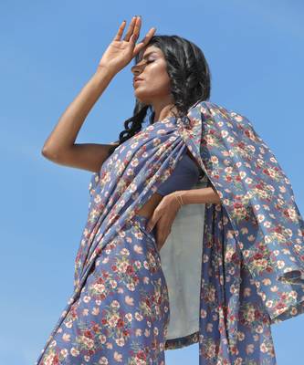 Persian Blue Saree Set With Jacket 2