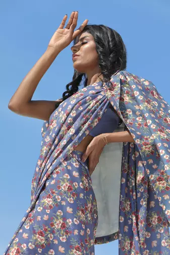 Persian Blue Saree Set With Jacket
