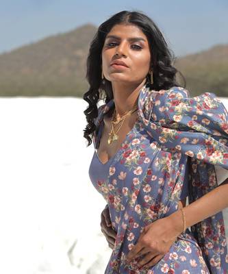 Persian Blue Saree Set With Jacket 3