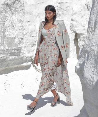 Laurel Green Saree Set With Jacket 1