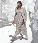 Laurel Green Saree Set With Jacket