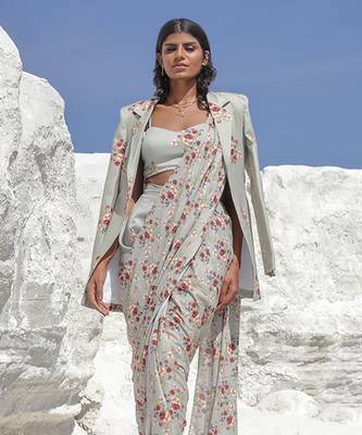 Laurel Green Saree Set With Jacket 2
