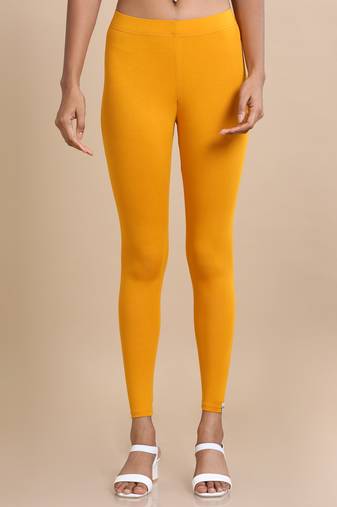 Hassu's women mustard single jersey solid slim fit ankle length legging