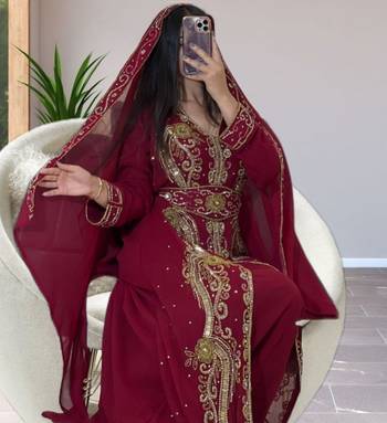 Luxurious Maroon Kaftan Gown with Gold Zari Work | Wedding & Formal Event Wear 2