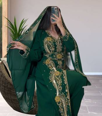 Luxurious Emerald Green Kaftan Gown with Gold Zari Work | Wedding & Formal Event Wear 2