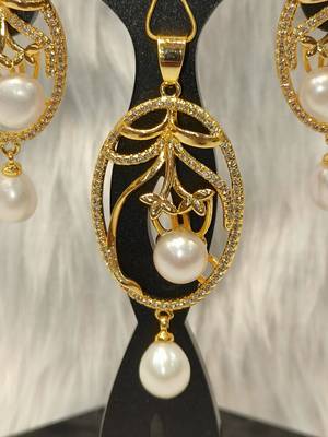 Mannat raj pearls & jewellers natural fresh water pearls hyderabadi pearls daily wear designer pendant set 3