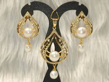 Mannat raj pearls & jewellers natural fresh water pearls hyderabadi pearls daily wear designer pendant set 2